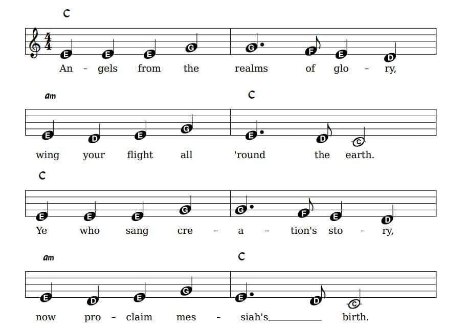 Angels from the Realms of Glorysheet music with letters