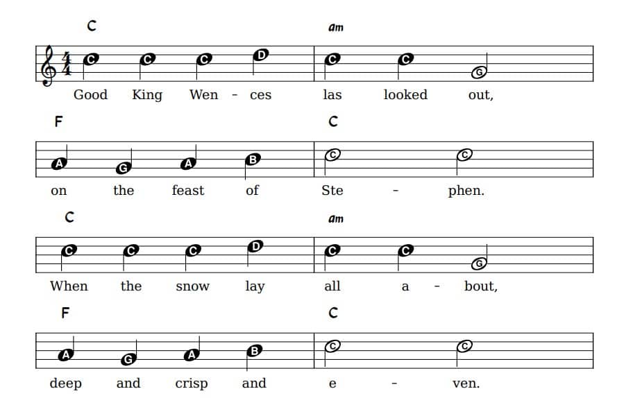 Good King Wenceslassheet music with letters