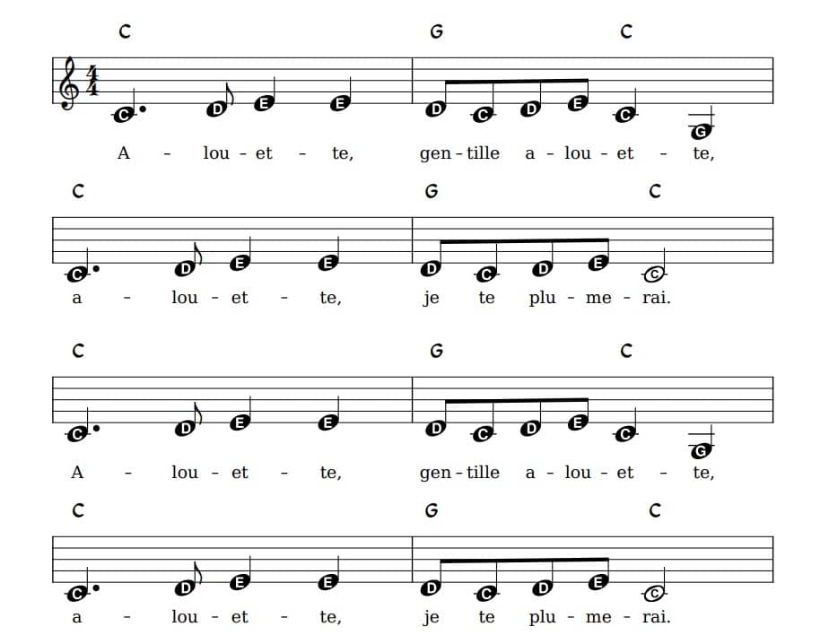 Alouettesheet music with letters